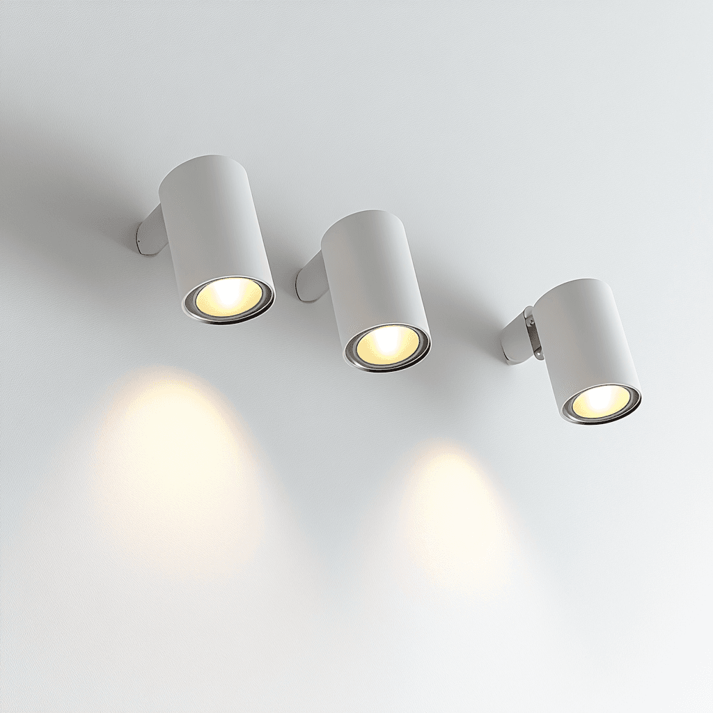 Wandbeleuchtung mit drei LED-Lamellen an weißer Wand.