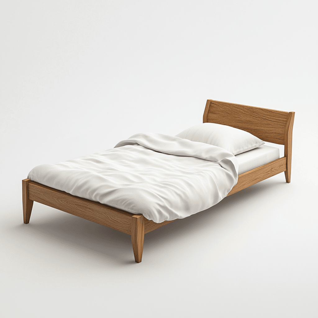 Ein Bett mit weißem Kopfteil, weißer Bettwäsche und Kissen.