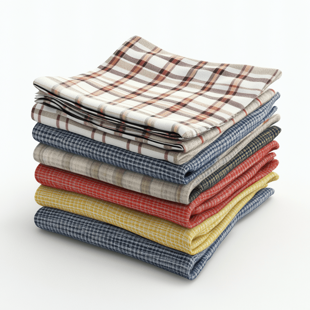 Stapel von sechs Stoffstücken mit Plaid-Muster.