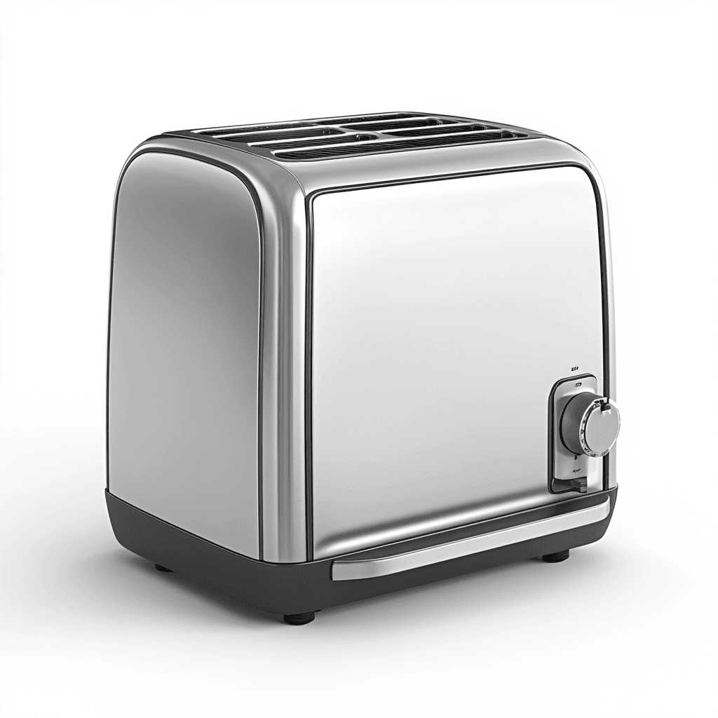 Silberner Toaster mit schwarzer Unterkante und Kipp-Schaltwelle.