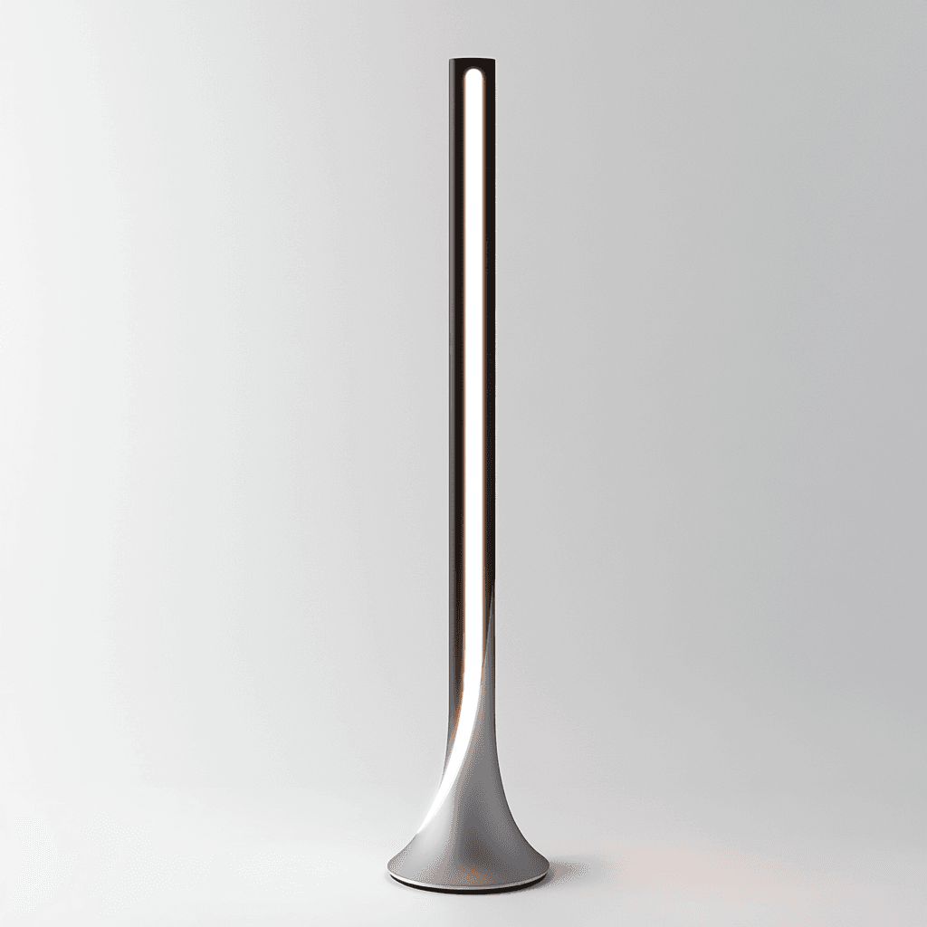 Silbernes Horn mit langer, schmaler Stange, die sich am Ende verjüngt und eine flache Basis bildet.