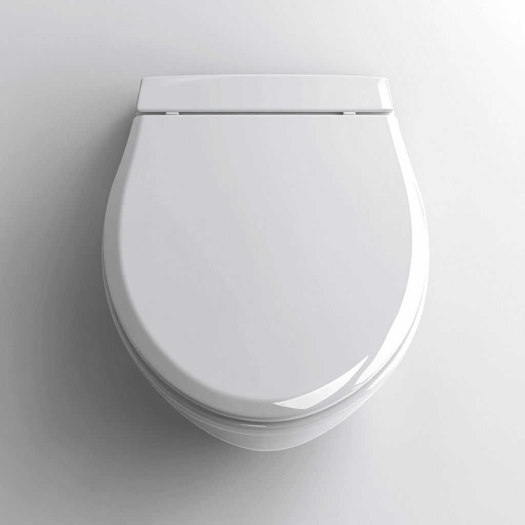 Ein WC-Deckel mit glänzender Oberfläche ist auf einer weißen Wand montiert.