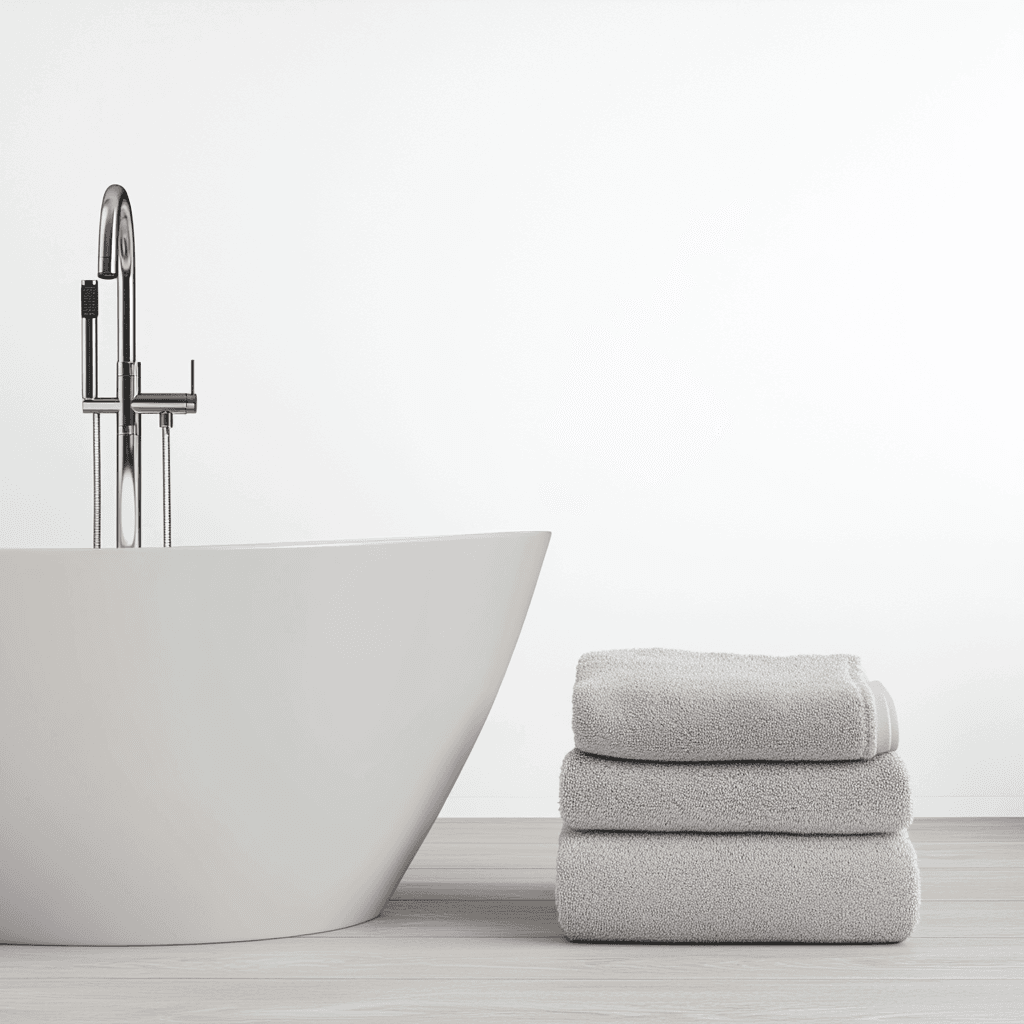 Badewanne mit Handtücher daneben.