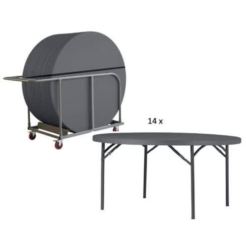 Round Plastic Folding Table And Trolley Bundle 5ft 1530mm Planet150 New Zown Classic Round Plastic Folding Table And Trolley, 5ft Round Folding Table Uk