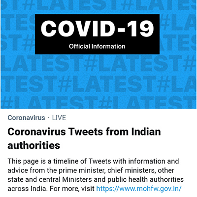 Link to feed of tweets on coronavirus from Indian authorities