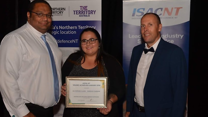 left anthony bellottie   norship darwin general manager  middle sophee clark  aidn nt yaa winner right olav groot   norship ceo source supplied