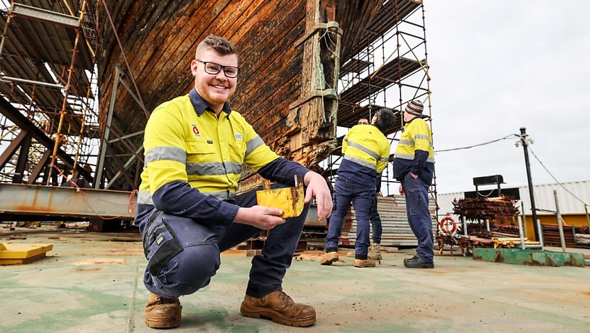 ASC apprentices help restore the City of Adelaide clipper 