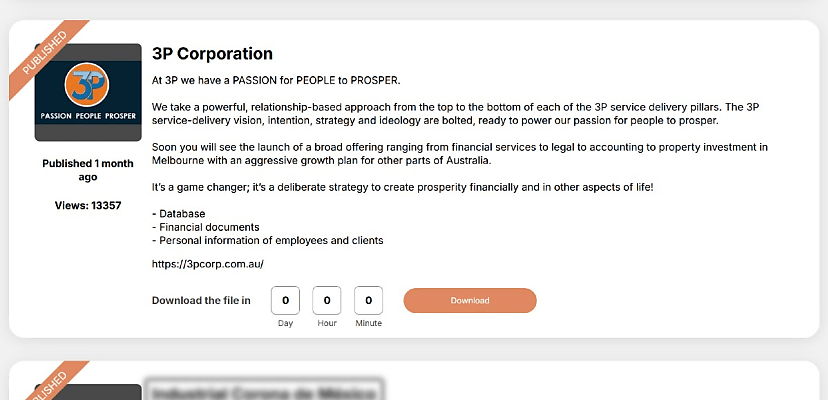 Exclusive: Melbourne-based 3P Corporation breached by Space Bears ransomware