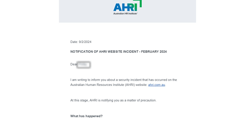 Australian Human Resources Institute warns customers of cyber attack
