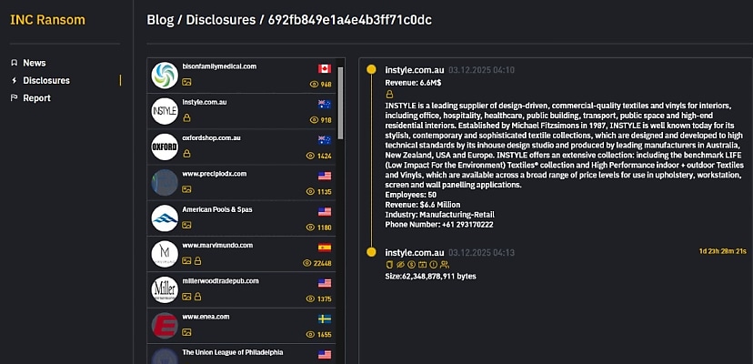 Exclusive: Textile supplier Instyle listed by INC Ransom hackers