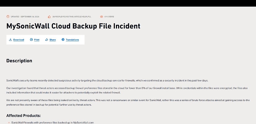 SonicWall discloses security breach impacting 5% of customers