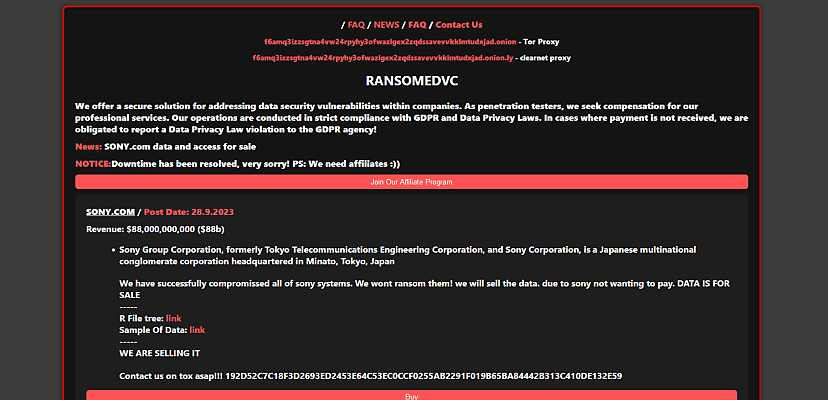 Ransomed.vc group claims hack on “all of Sony systems”