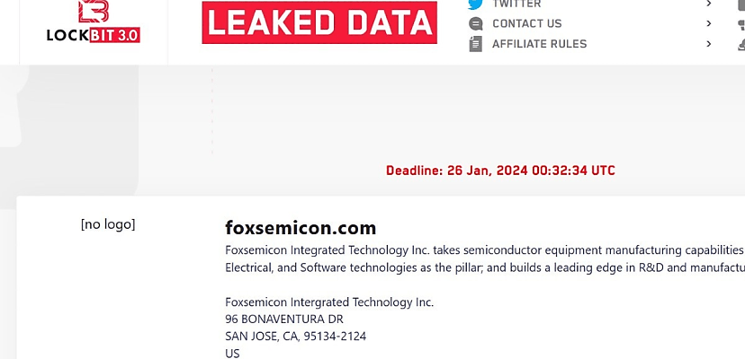 LockBit confirms Foxsemicon ransomware attack
