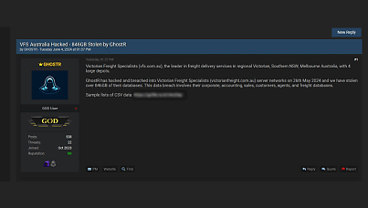 Victorian Freight Specialists suffers alleged 800+GB data breach