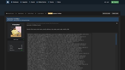 14m Australian emails and addresses for sale on clear web hacking forum