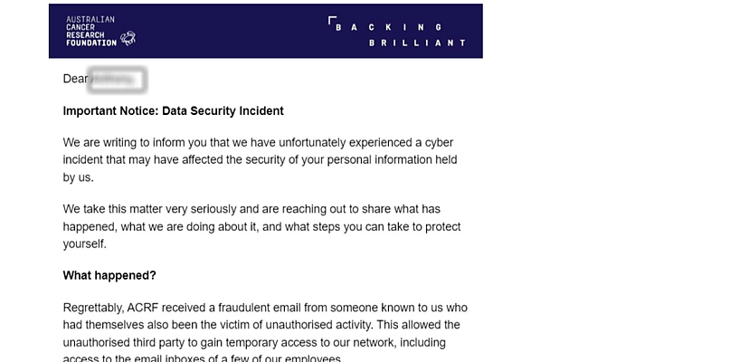 Exclusive: Australian Cancer Research Foundation informs donors of ‘data security incident’