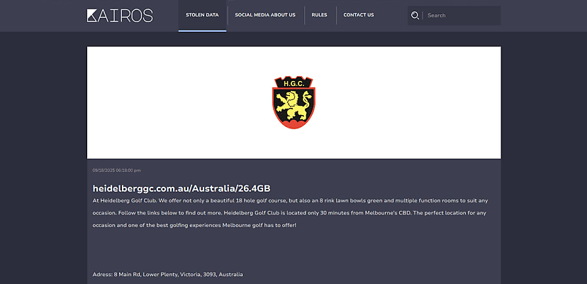 Exclusive: Heidelberg Golf Club allegedly hacked by Kairos ransomware gang