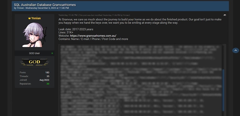 Hacker claims to leak customer inquiries from Granvue Homes