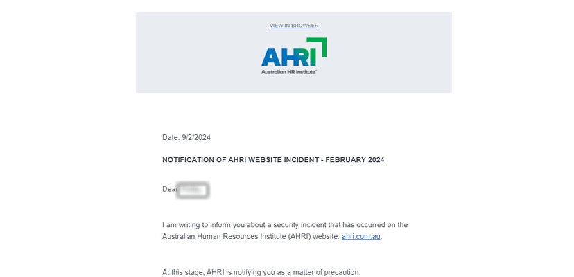 Australian Human Resources Institute warns customers of cyber attack