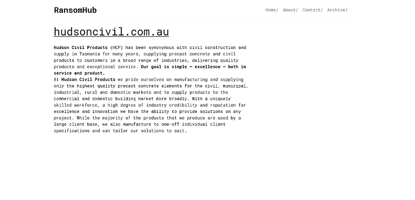 Exclusive: RansomHub claims hack on Aussie company Hudson Civil Engineering