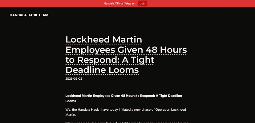 Iran-linked Handala hackers deliver 48-hour ultimatum to Lockheed Martin staff