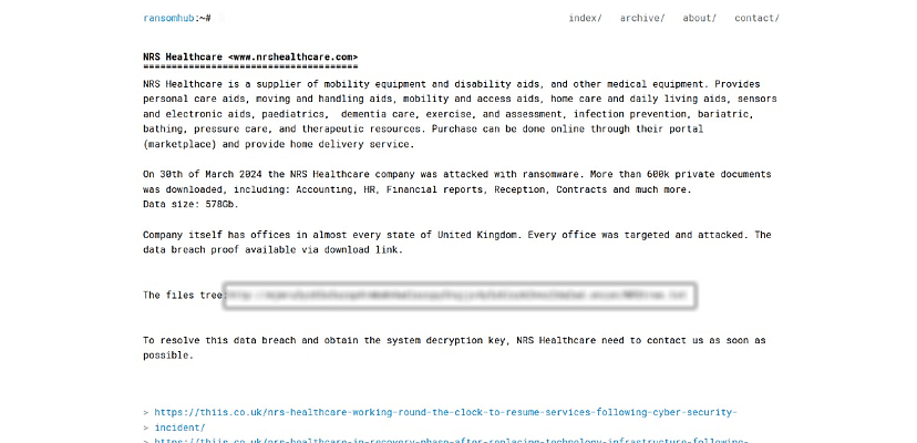 NRS Healthcare struck by RansomHub cyber attack