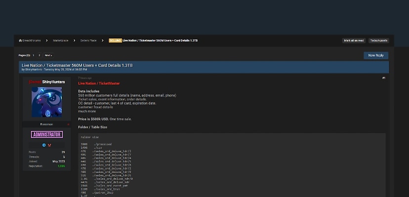 Hackers claim Ticketmaster/Live Nation data breach, more than 500m compromised