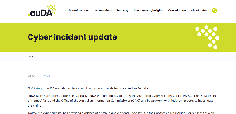 Australian domain registrar auDA apparently hacked, in talks with ACSC