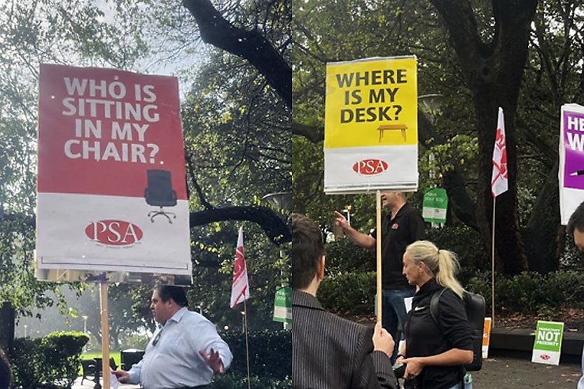 Where S My Desk Workers Brave Rain To Protest Minns Workplace Presence Policy