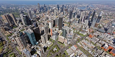 Melbourne metropolitan CBD aerial spi