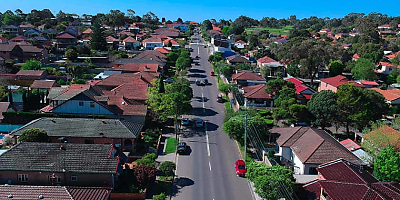 aerial view suburban Sydney housing spi