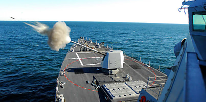 5 inch 62 caliber Mark 45 Mod 4 test firing on USS Forrest Sherman