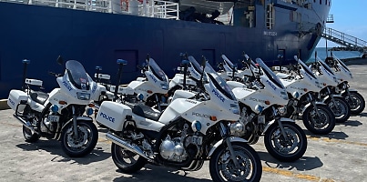Fiji Police motorbikes Apia port dc rlhyhe