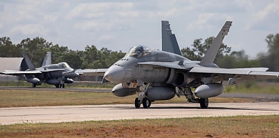 RAAF FA  18A hornet aircraft taxi dc y6phg8