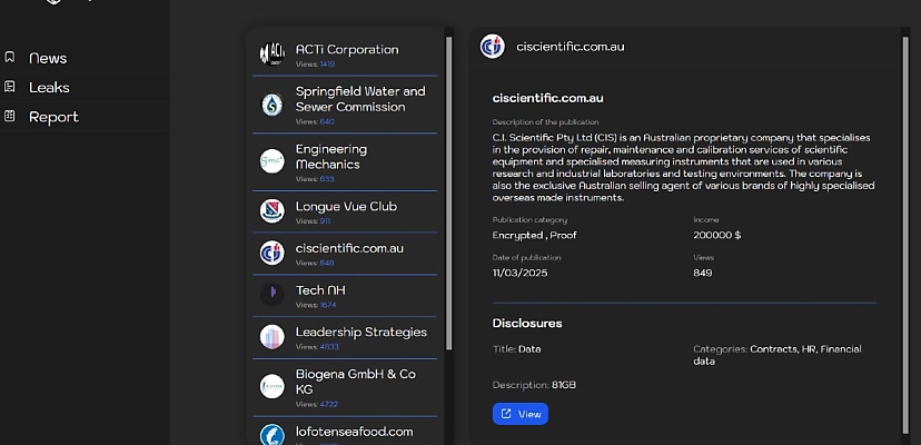 Exclusive: Aussie laboratory supplier CI Scientific listed by Lynx ransomware