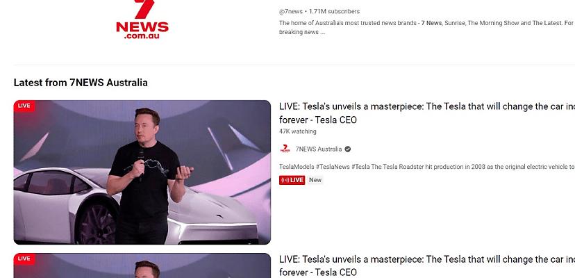 Aussie broadcaster Channel Seven’s YouTube channels replaced with Elon Musk crypto scams