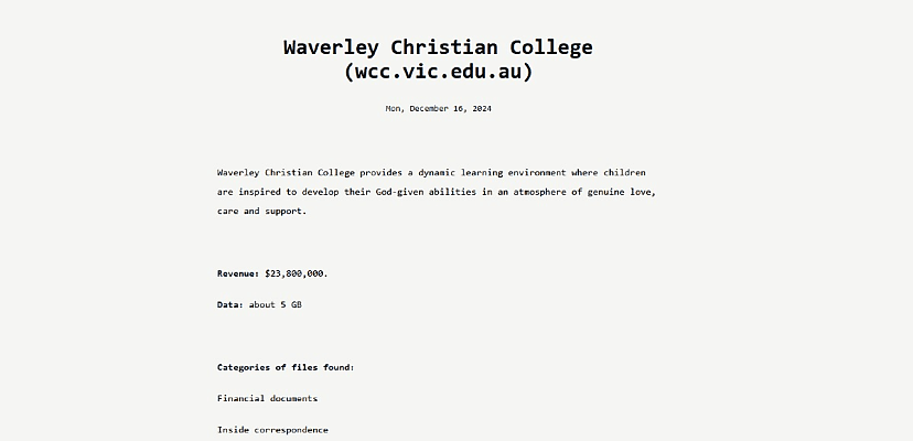 Exclusive: Waverley Christian College confirms cyber incident after ransomware gang claims attack