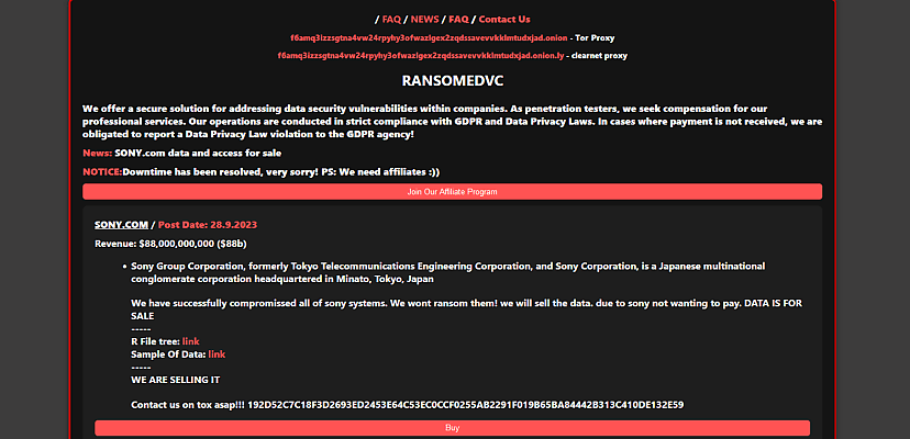 Ransomed.vc group claims hack on “all of Sony systems”