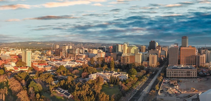 adelaide cbd aerial sunset reb wwo9fv