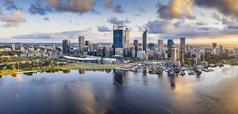 Perth CBD skyline sunset reb