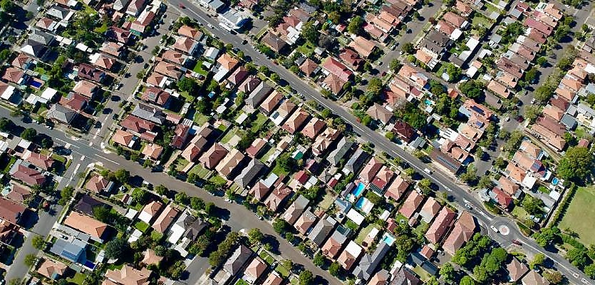 Sydney suburban street aerial reb