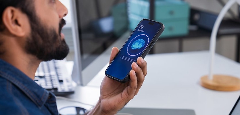 man using AI app reb dskh0r