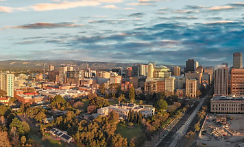 adelaide cbd aerial sunset reb wwo9fv