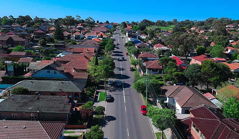 aerial view suburban Sydney housing spi