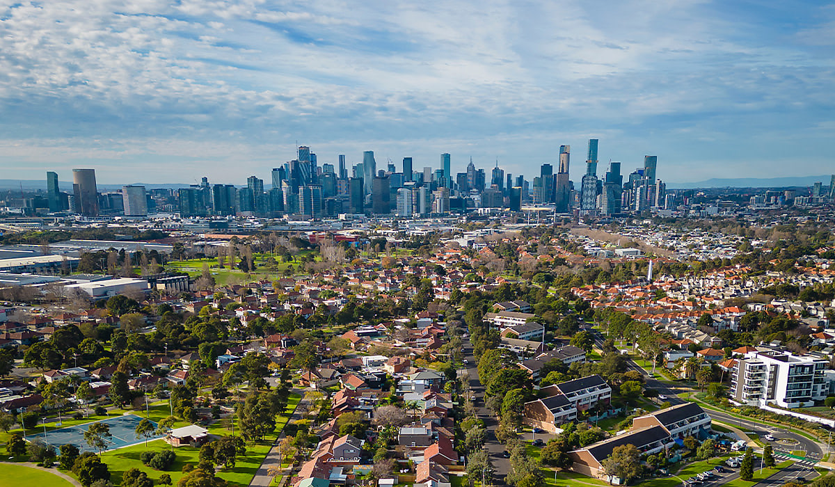 victoria melbourne CBD suburbs aerial spi x5he6v