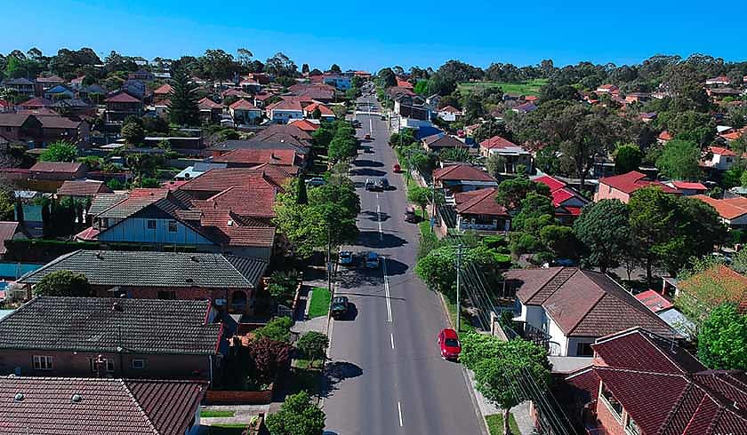 aerial view suburban Sydney housing spi
