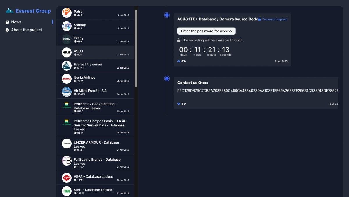 Everest ransomware claims breach of consumer tech giant ASUS