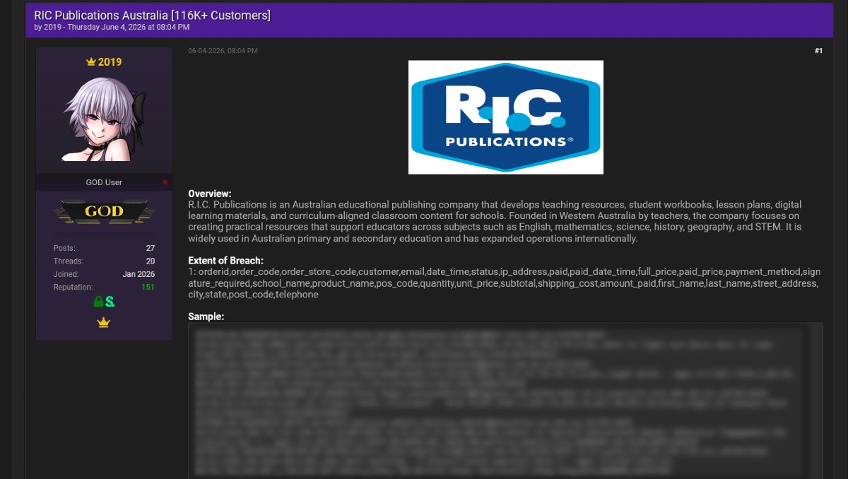 Exclusive: Aussie educational publisher R.I.C Publications investigating breach after customer data published online