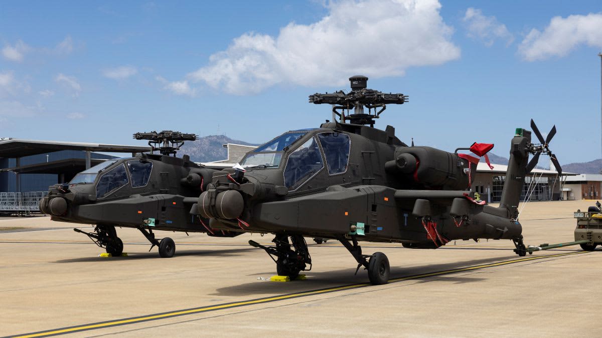 Australian Army AH-64E Apache helicopters touchdown at RAAF Base Townsville