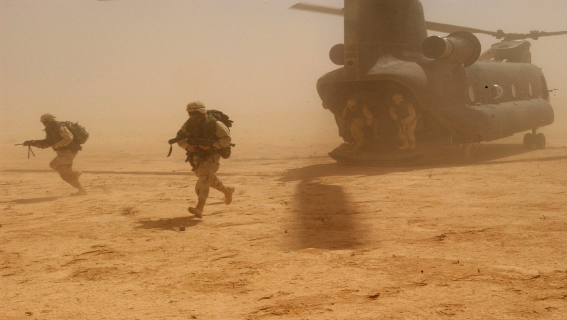 JPAU22APR03JC22 OPERATION FALCONER Pic By: JNCCaption:Australian Army soldiers from theTownsville-based 5th Aviation Regiment provide the Coalition Forces in the Middle Eastern Area of Operation (MEAO) with a medium lift capability as they transport troops and equipment. The Chinook (CH47) has the capacity to lift up to 11.7 Tons, carrying internal and/or external loads, or 30 combat troops. Over time, the Chinook has consistently proven to be a reliable and capable aircraft having been used in conflicts such as the Falklands and the Gulf war and now Operation Falconer.The CH 47 aircraft has proven itself working with the Australian Armys 3rd Brigade in providing essential support to deployed elements as is commonly referred to as the work-horse of the Armys helicopter regiment. While the Chinook helicopter has been in service since the Vietnam Conflict, this variant remains one of the latest additions to the Australian Armys aviation capability.